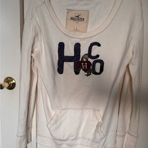 Hollister White and Black Logo Sweatshirt